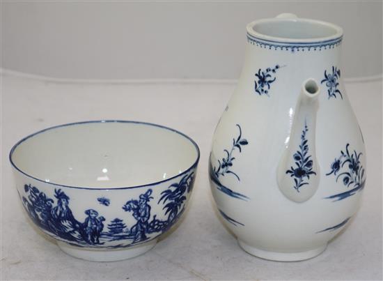 A Worcester Waiting Chinaman pattern pear shaped coffee pot and a Worcester Mother and Child pattern bowl, 17cm and 14cm